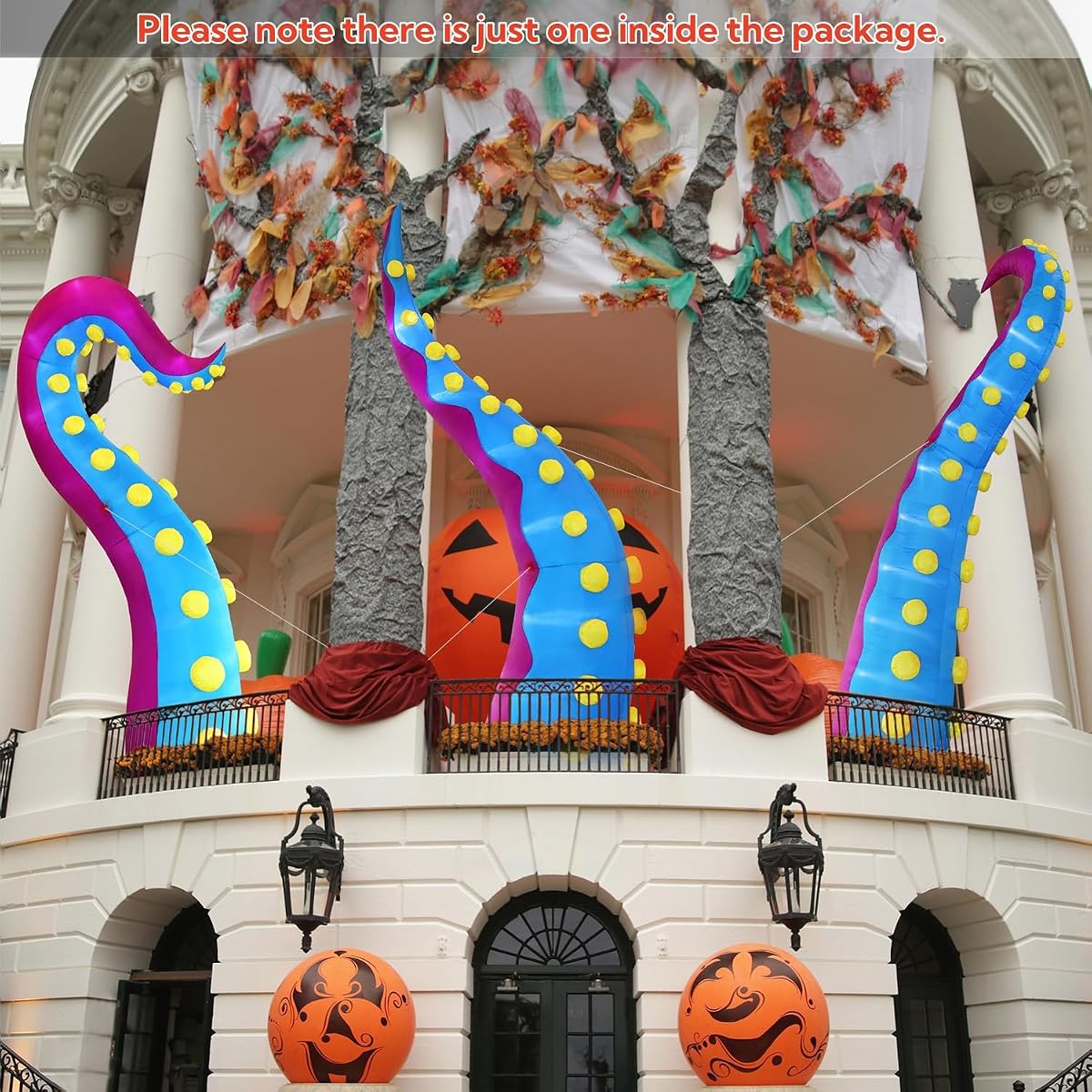 Juegoal 1 PCS Halloween Decorations 11.5FT Tall Inflatable Lighted Giant Octopus Tentacle, Octopus Legs with Lights, Halloween Front Door Window Roof Prop, Outdoor Holiday Blow up Decor - Mold C - 细节图 3
