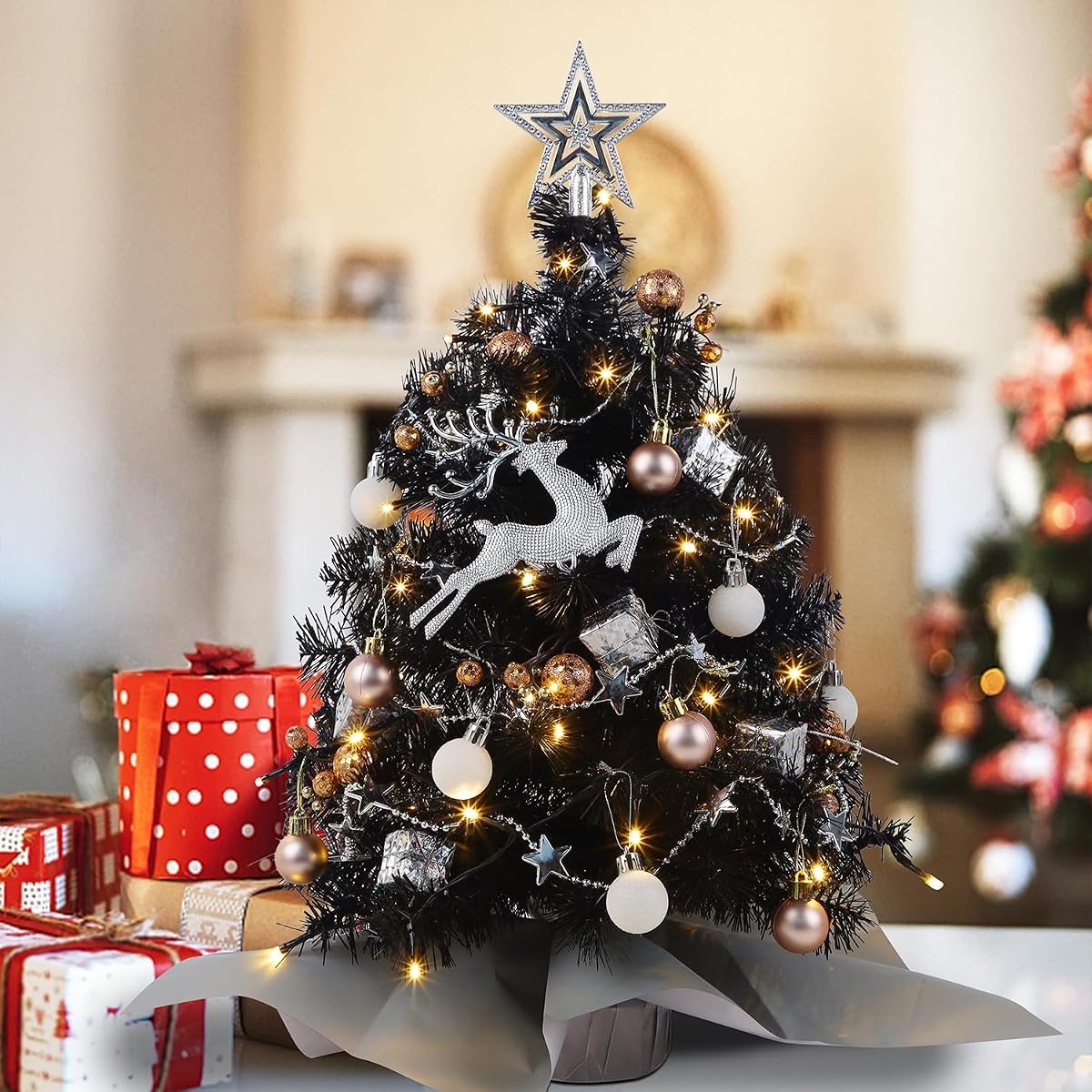 Juegoal Pink Mini Christmas Tree, 24 Inch/2 FT Lighted Tabletop Artificial Xmas Pine Tree, Small Spruce Tree Light Up Battery Operated & Timer with 50 LED Lights, for Holiday Winter Home Party Decor - detail image 6