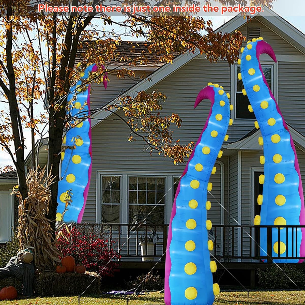 Juegoal 1 PCS Halloween Decorations 11.5FT Tall Inflatable Lighted Giant Octopus Tentacle, Octopus Legs with Lights, Halloween Front Door Window Roof Prop, Outdoor Holiday Blow up Decor - Mold A - 细节图 3