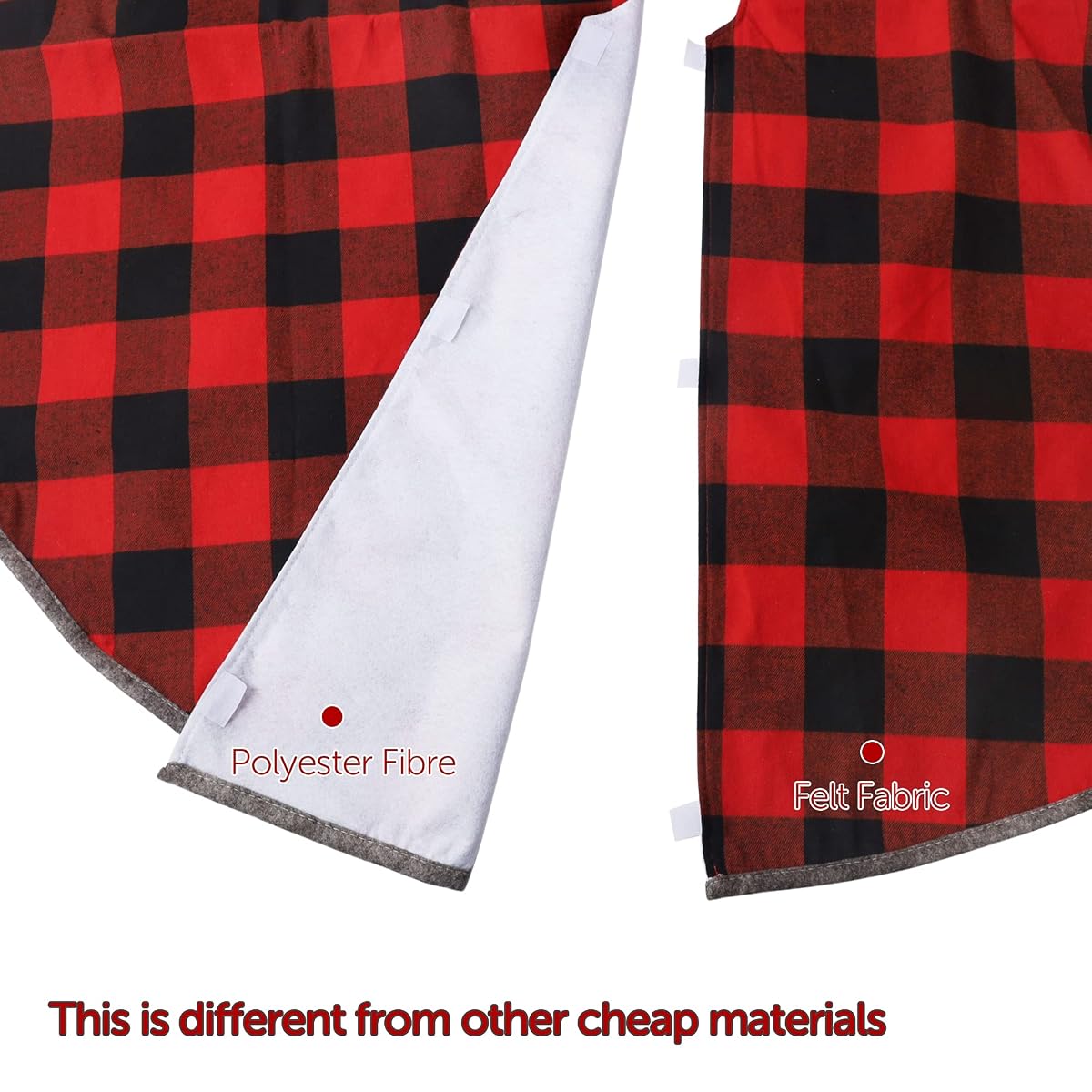 Juegoal 32 Inch Christmas Tree Skirt, Soft Red and Black Plaid Christmas Tree Mat for Xmas Party Decoration, Merry Christmas Base Cover for Christmas Tree Holiday Decor - imagem de detalhe 4