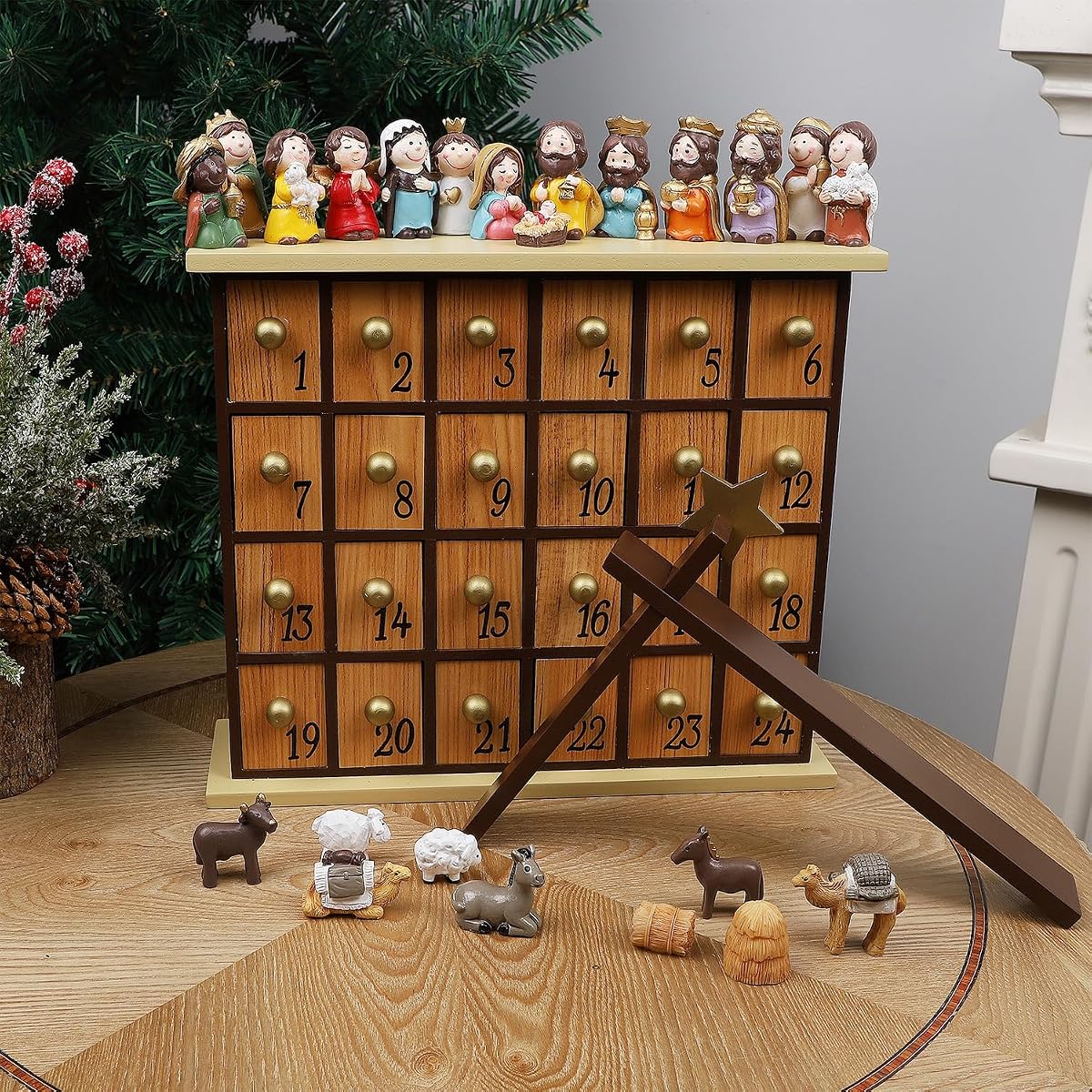 Juegoal Nativity Advent Calendar, Countdown to Christmas Advent Calendar with 24 Pieces Figures & 24 Drawers, Christian Religious Stocking Stuffers Presents Party Favors Gifts for All Ages Boys Girls - detail image 3