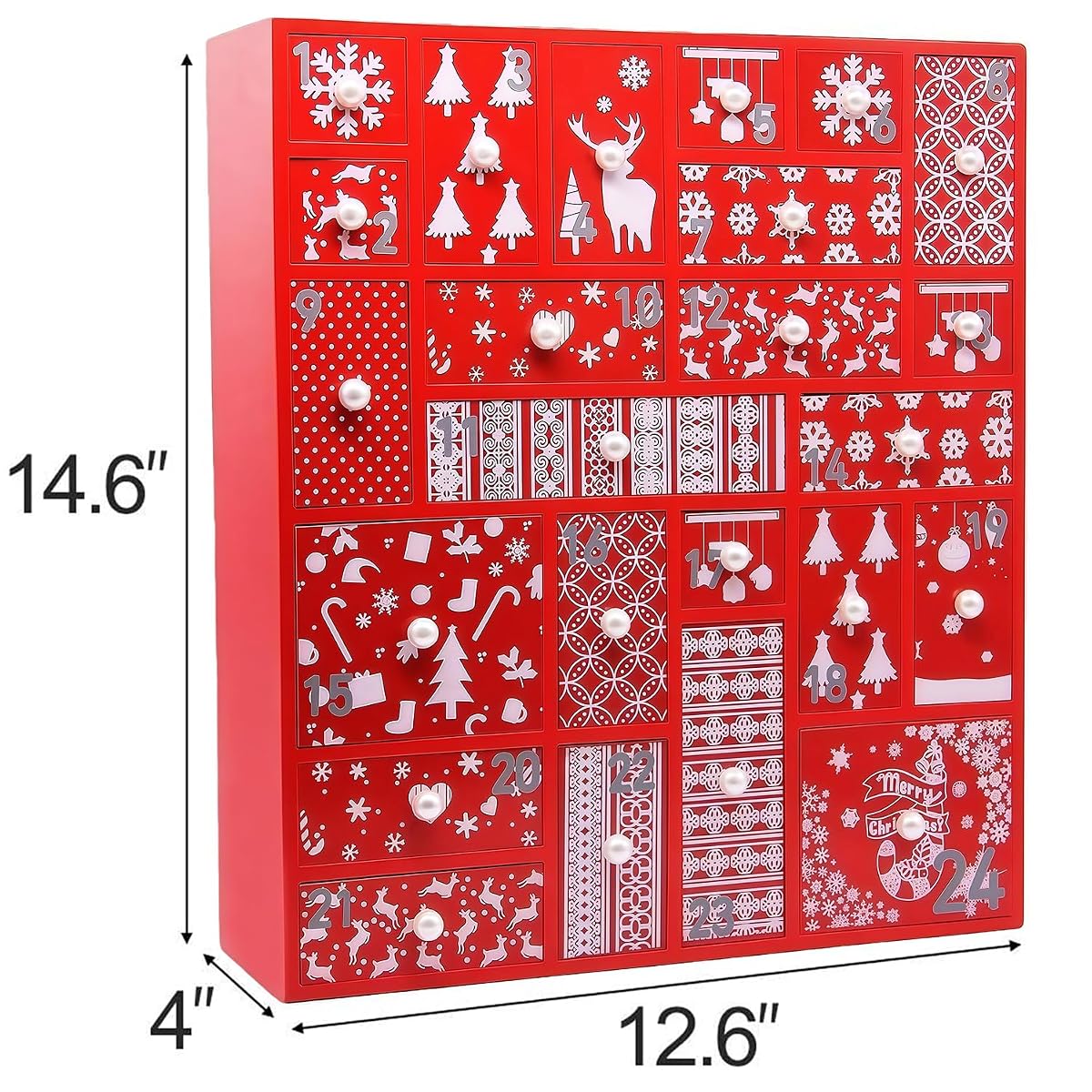 Juegoal Red Advent Calendar with 24 Drawers Countdown to Christmas, Refillable Wooden Advent, 15 Inches Tall - imagem de detalhe 3