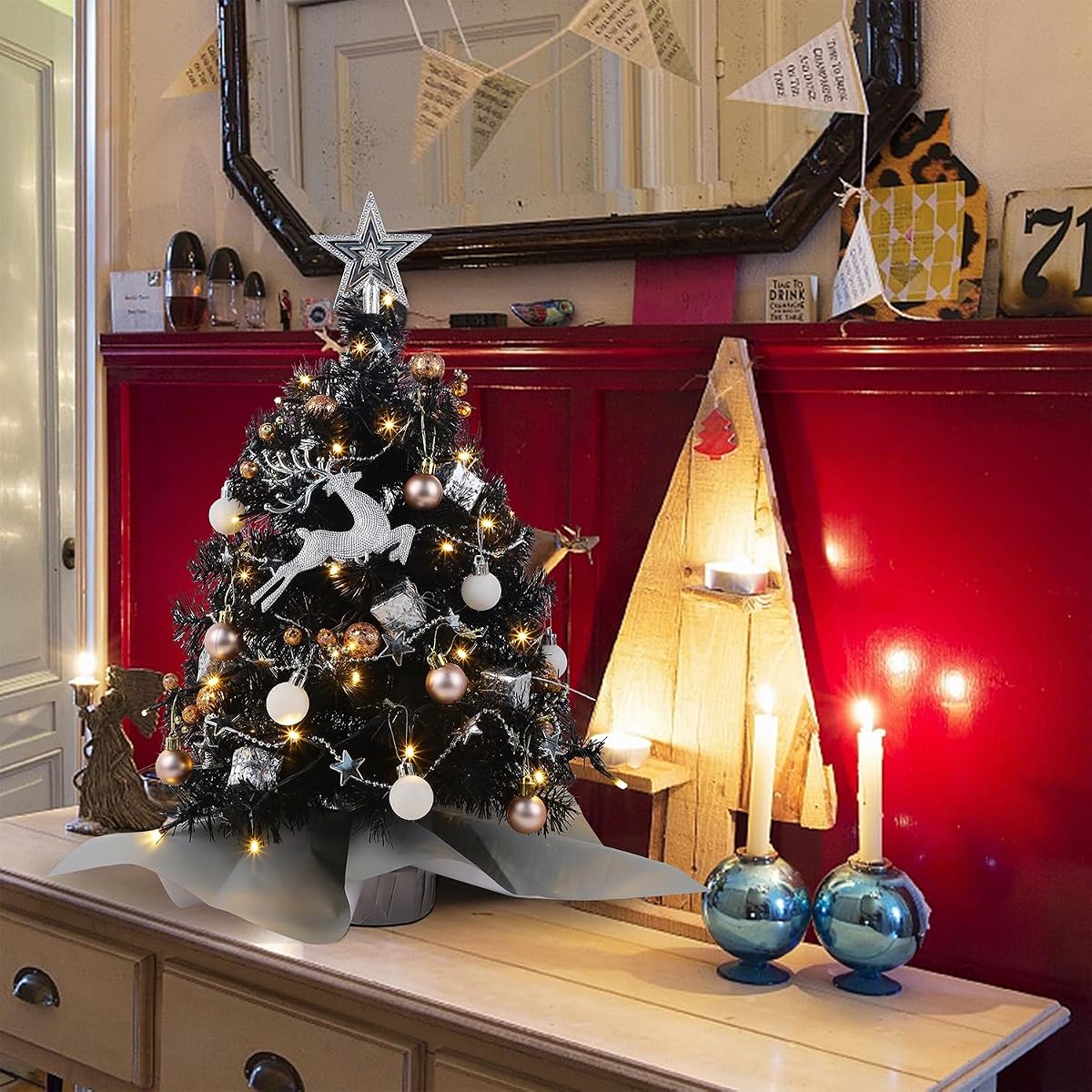 Juegoal Pink Mini Christmas Tree, 24 Inch/2 FT Lighted Tabletop Artificial Xmas Pine Tree, Small Spruce Tree Light Up Battery Operated & Timer with 50 LED Lights, for Holiday Winter Home Party Decor - detail image 2