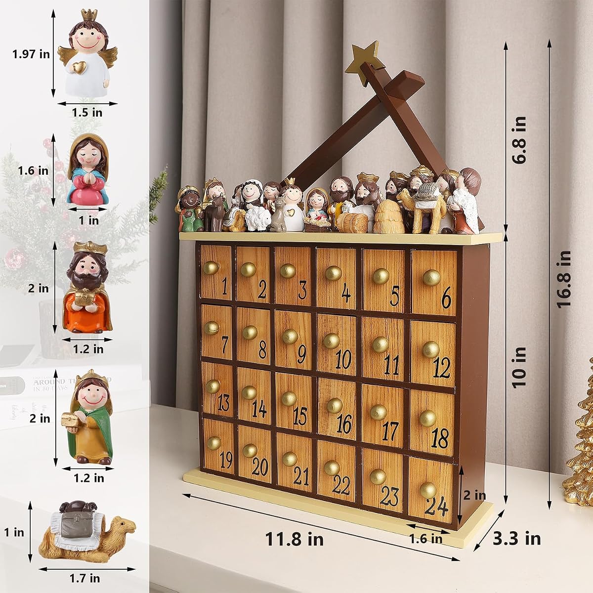Juegoal Nativity Advent Calendar, Countdown to Christmas Advent Calendar with 24 Pieces Figures & 24 Drawers, Christian Religious Stocking Stuffers Presents Party Favors Gifts for All Ages Boys Girls - detail image 1