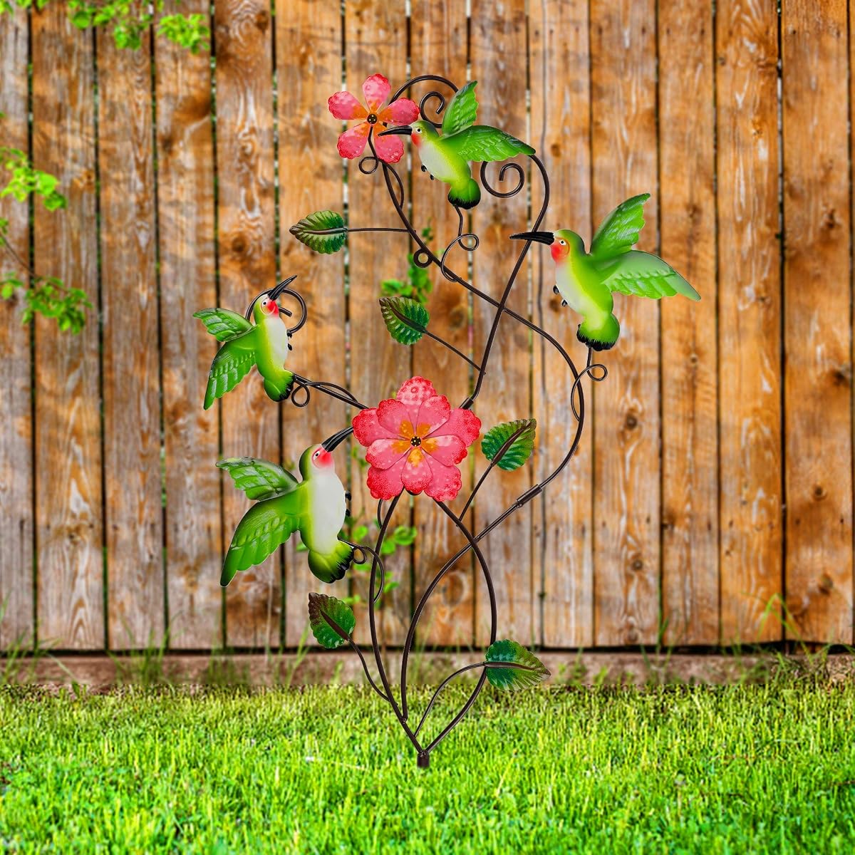 Juegoal 28 Inch Hummingbirds Garden Stake Decor, Colorful Look & Personalities Flowers Metal Wall Art Spring Decoration, Yard Outdoor Lawn Pathway Patio Ornaments - imagem de detalhe 5