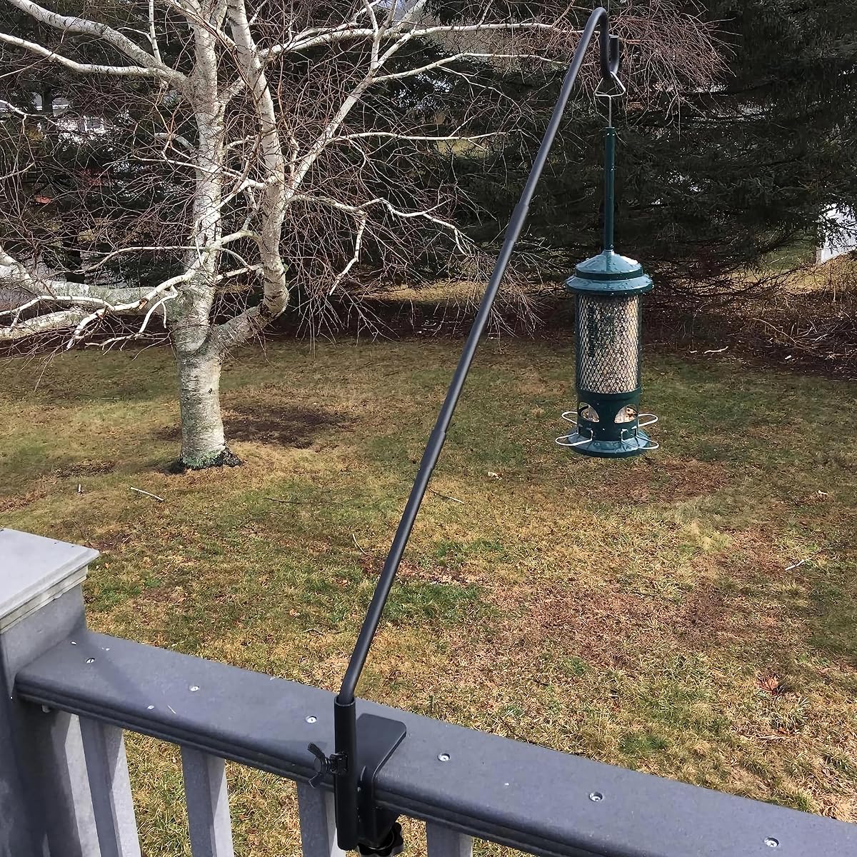 Juegoal Heavy Duty Deck Hook with 2 Inch Non Slip Clamp, 25 or 36 Inch Extended Reach Deck Hook, Adjustable Rail Pole Plant Bracket for Hanging Bird Feeder, Plants, Lanterns, Wind Chimes - imagen de detalle 3
